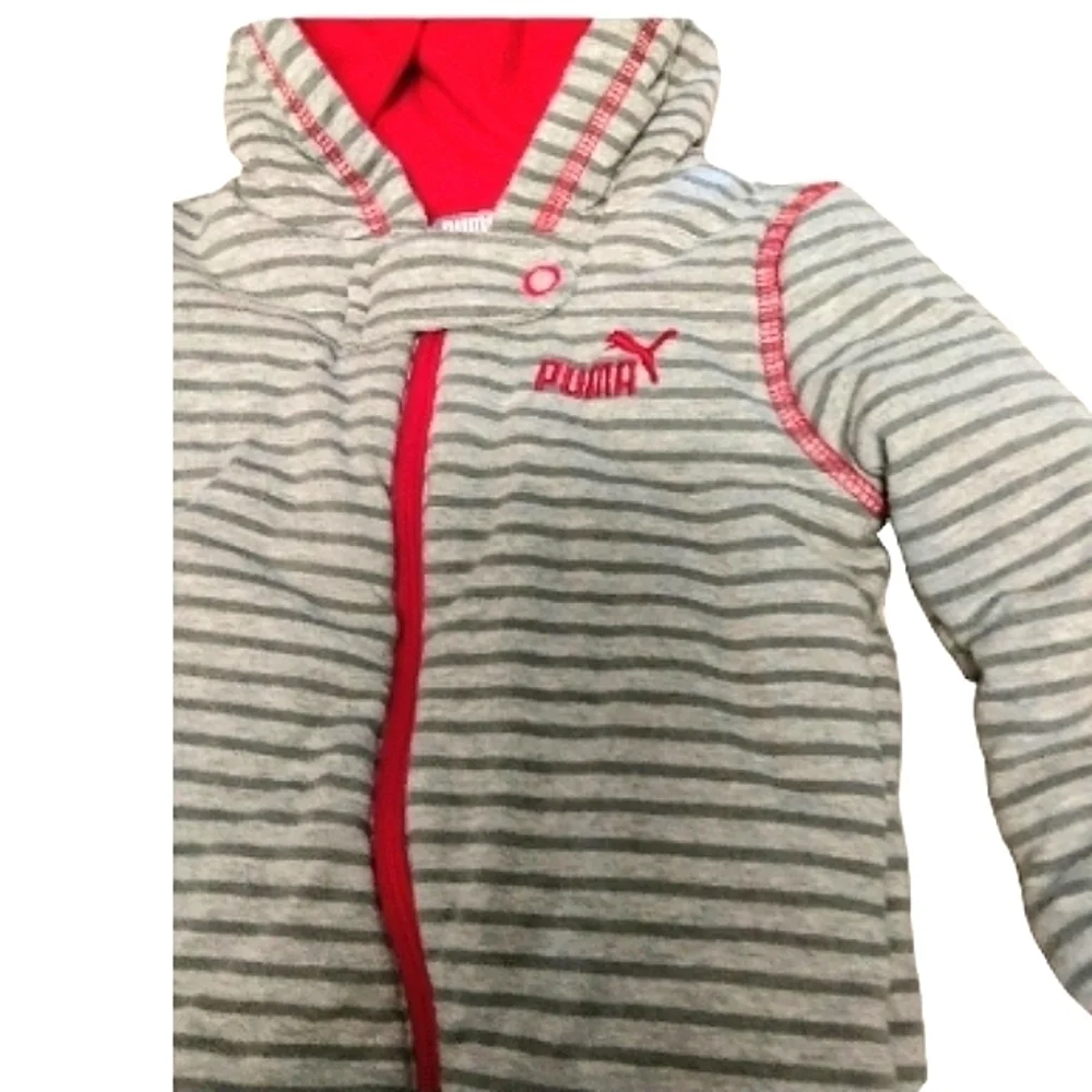 Puma Babies Hooded Grey Striped‎ Soft Cotton Jersey Bunting/Snowsuit Full Zip